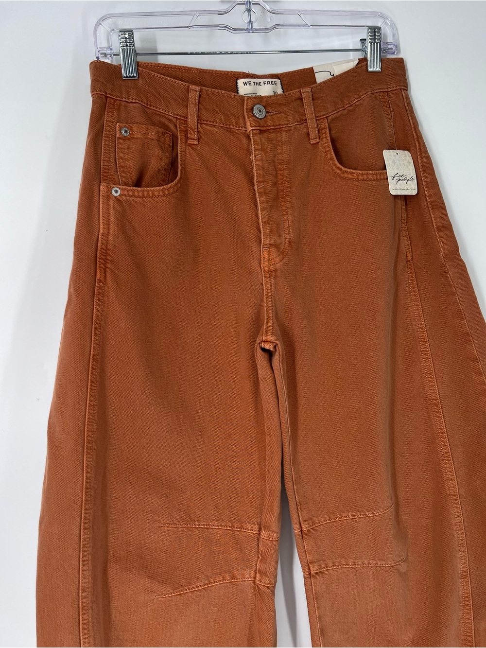 We The Free Good Luck Mid Rise Barrel Rust Orange Autumnal Denim Jeans 28 NWT - Picture 3 of 10